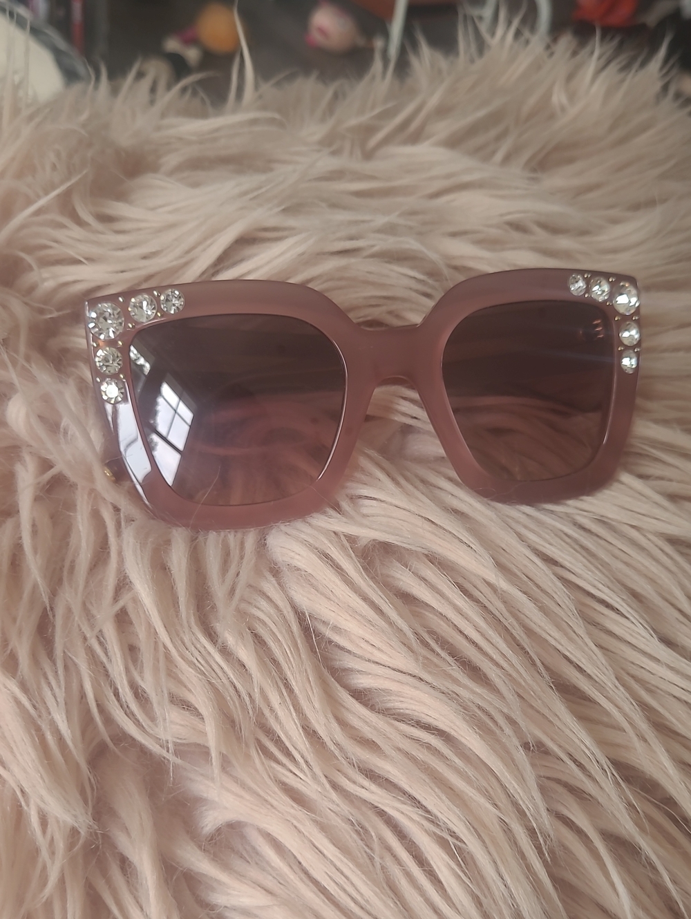 NWOT Carolina Herrera Blush Pink Rhinestone Square Sunglasses